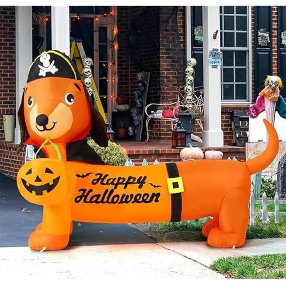 5 FT Halloween Inflatable Dog with Pumpkin - LED Lighted Blow Up Yard Decoration - Picture 7 of 7